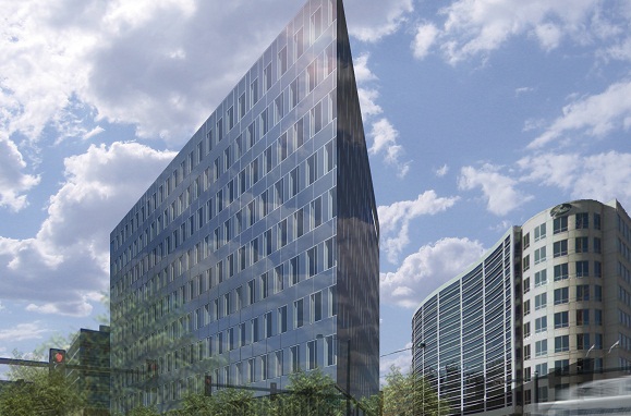 The Triangle Building's triangular shape with three facades provides 20 percent more window offi
