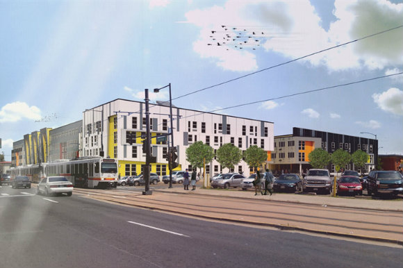The apartments are adjacent to light rail.
