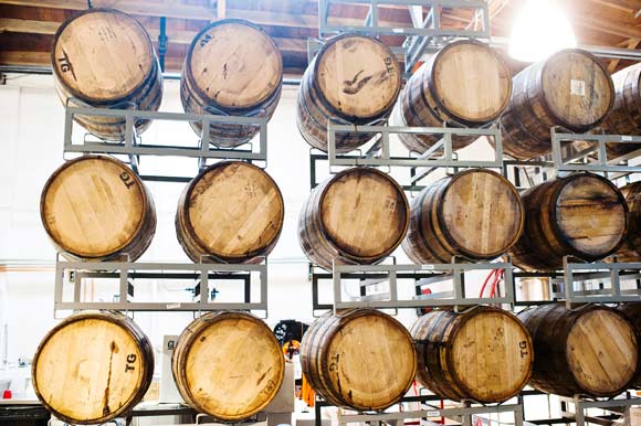 Barrels of whiskey at Mile High Spirits.