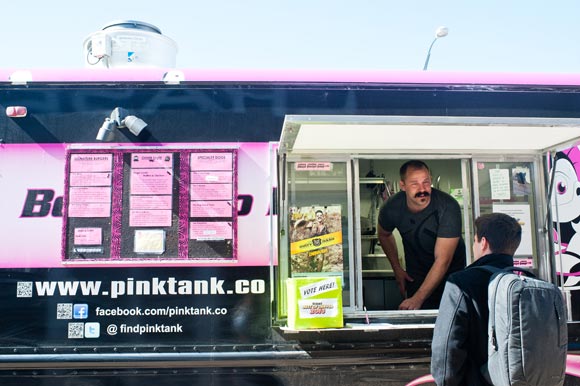 David Mueller mans the Pink Tank food truck.