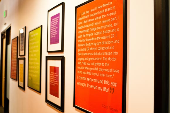 Testimonies of how iTriage helped, and at times saved a life, hang on the office walls.