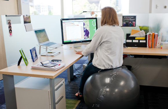 Ping Identity offers exercise balls for employees to sit on while working. 