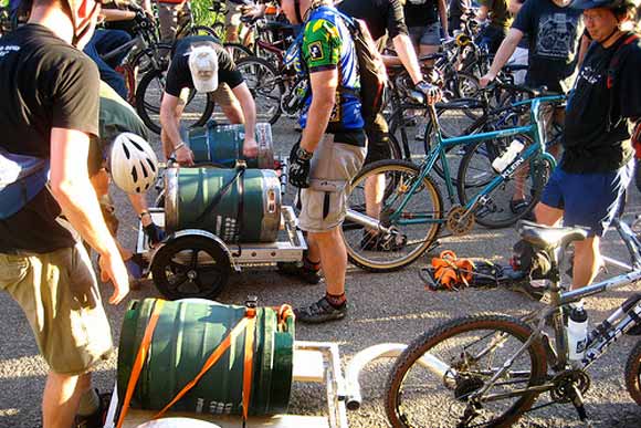 Pittsburgh boasts biking events like the "keg ride", where cyclists parade across Pittsburgh to a secret destination where the East End Brewing Company's Pedal Pale Ale is tapped.