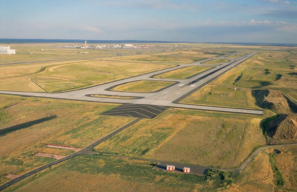 DIA covers about 34,000 acres of land. 
