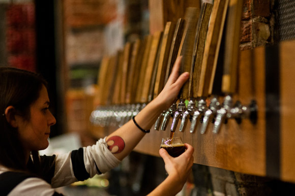 Beer is poured at Crooked Stave Artisan Beer Project.