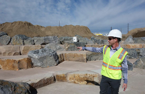 Michael Bouchard of Denver Parks and Recreation shows off the amphitheater at Johnson-Habitat Park.