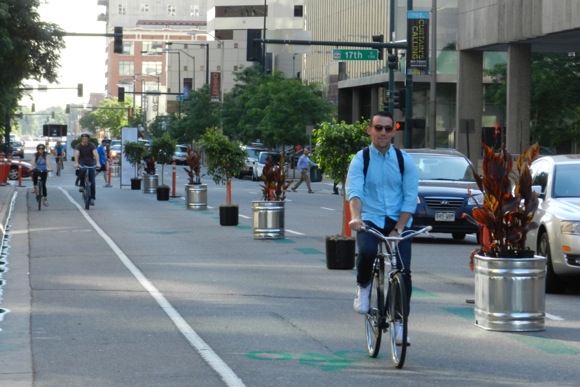 The pop-up protected bike lane on Arapahoe Street could soon become permanent.