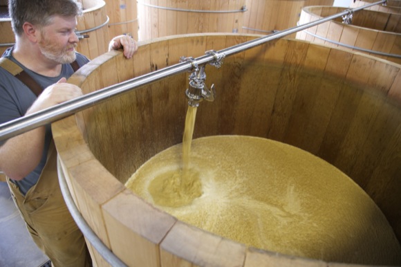 Todd Leopold casts a watchful eye on his mash.