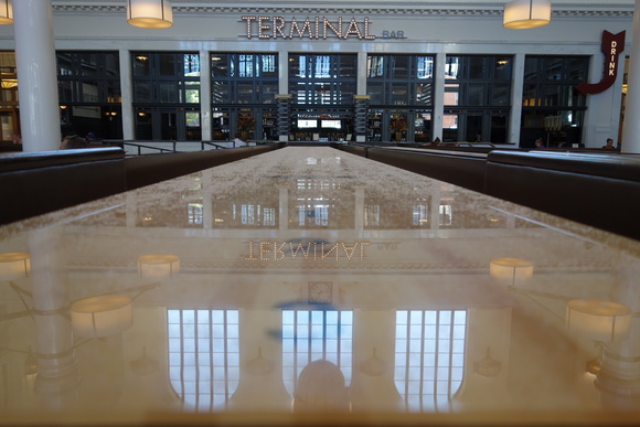The shuffleboard reflects Union Station's Great Hall.