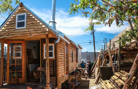 The first tiny home built by Marcus Hyde and Denver Homeless Out Loud nears completion. 