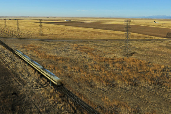 Commuter rail arrives at DIA in 2016. 