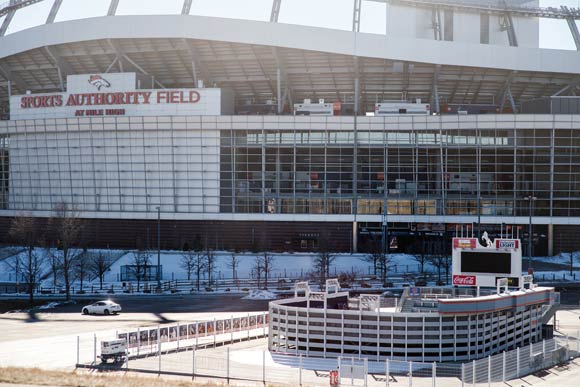 The small-scale Mile High Stadium offers an event venue in the parking lot.