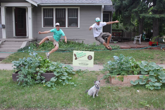 Happy Urban Farm customers jump for joy.