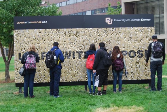 CU Denver's button wall.