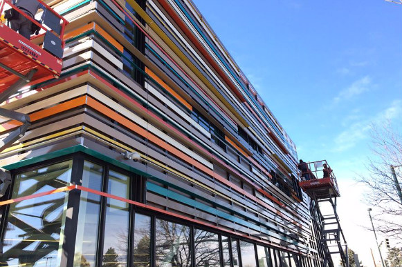 Crews put the finishing touches on the new library.