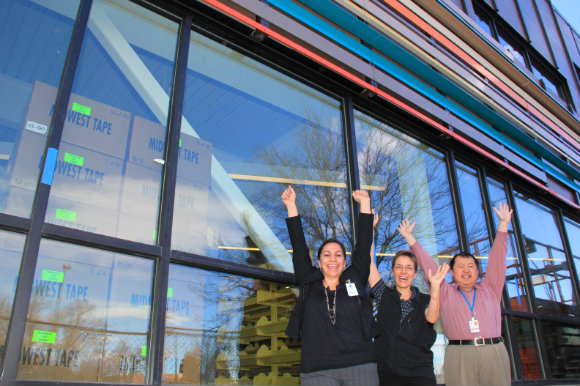 Staffers celebrate at the library's grand opening.