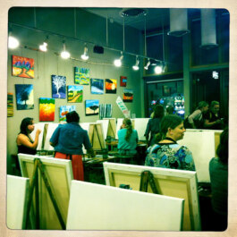 Sipping 'N Painting in the Highlands packs a full house.