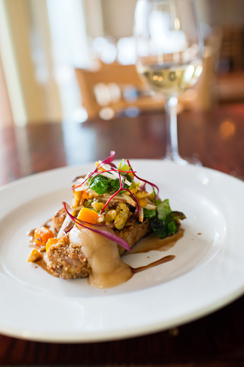 Fruition Restaurant's Tender Belly Farms Pork Shoulder Schnitzel.