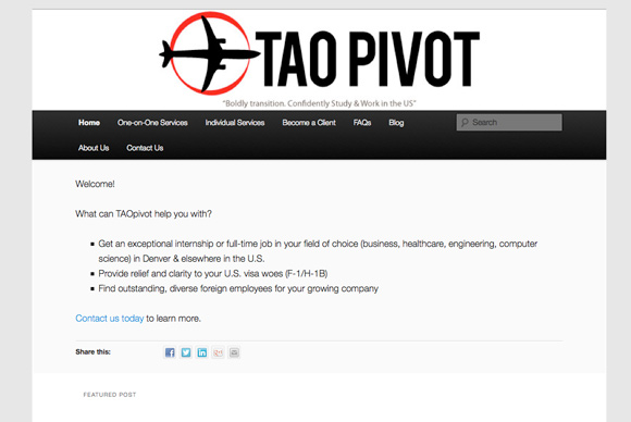 The home page of Taopivot's website.