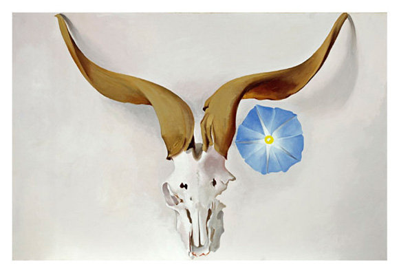 Georgia O’Keeffe, Ram's Head, Blue Morning Glory, 1938. Oil on canvas; 20 x 30 in. Georgia O’Keeffe Museum; Gift of The Burnett Foundation. 