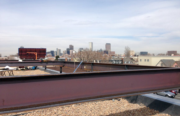 The view of downtown from the rooftop of Battery621.