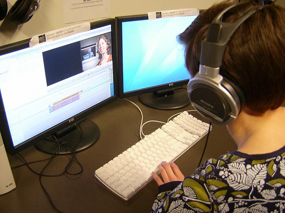 Staff works on video production at Denver Open Media.