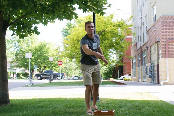 Craig Baute of Creative Density chucks a washer on a break.