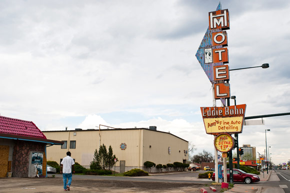 An old motel sign graces West Colfax. 