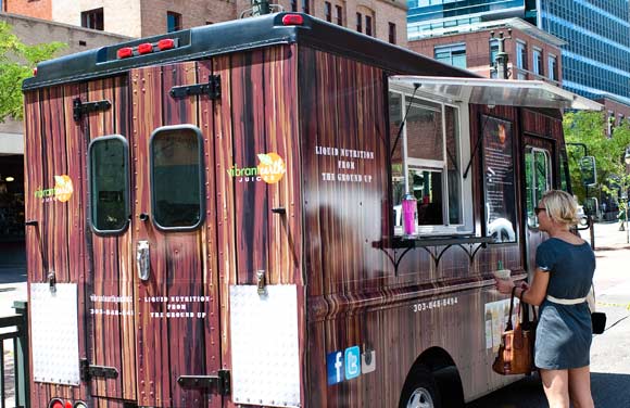 The Vibrant Earth truck can usually be found outside of Core Power yoga locations throughout Denver.