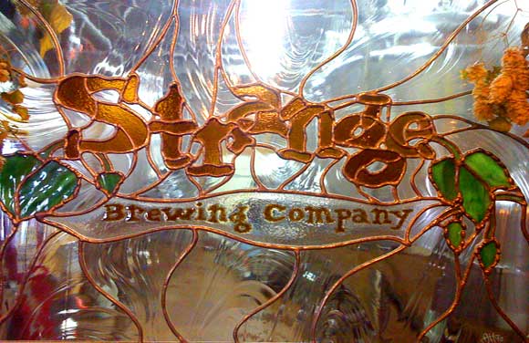 Strange Brewing Company's stained glass.