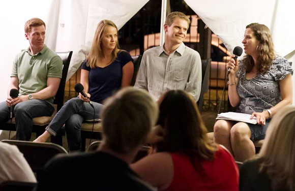 Michael Nye, editor of Missouri Review, author Amanda Rea, author Nick Arvin, author Jenny Shank on a panel "Scent of a Woman’s Ink: Gender Bias in Publishing."