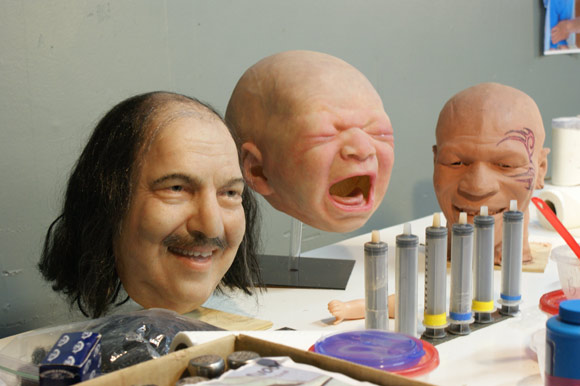 Landon Meier's masks of Ron Jeremy, Mike Tyson and babies.