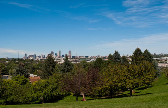 Ruby Hill Park is an underused 80-acre with great views of downtown Denver.