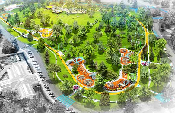 City Loop concept drawings feature active and passive features and colorful play areas.