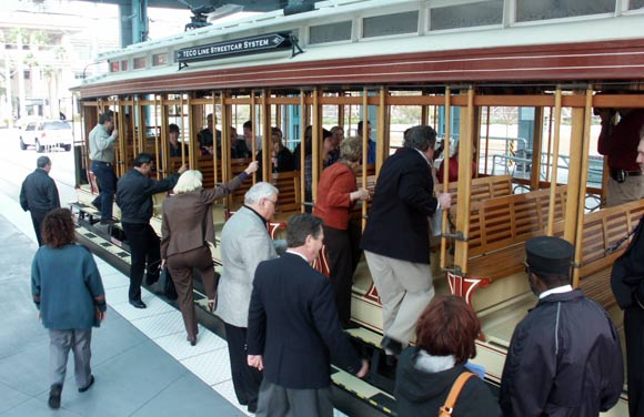 Riders boarding the TECO Line Streetcar in Tampa.