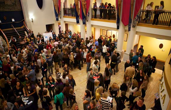 Crowds mingling at the Newman Center before the TEDxMileHigh talks in 2013.