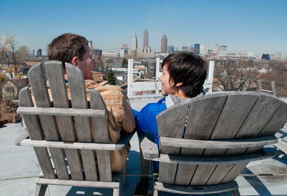 The view from a rooftop deck atop a loft in Cleveland.