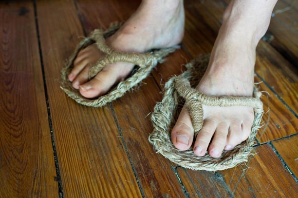 Le Courtois has been making these sandals for years, wearing them and then placing them on exhibit.