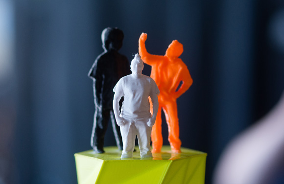 Mar Williams, center, as a 3D printout.