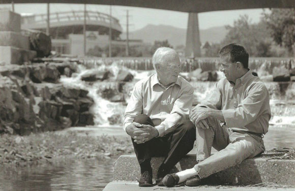 Jeff Shoemaker with Joe Shoemaker, left, who helped launch a city committee in 1974 that evolved into the 501(c)3 Greenway Foundation as it exists today.