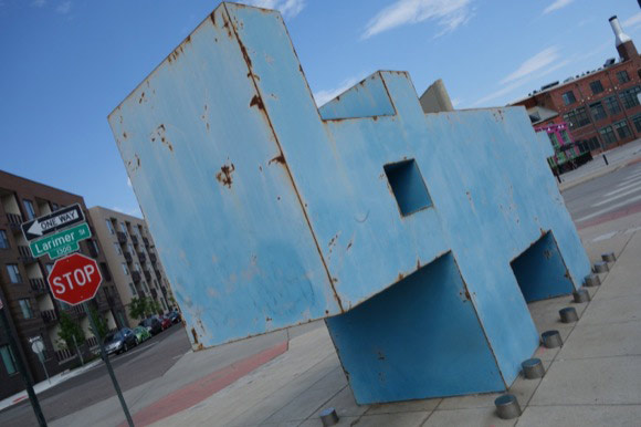 A rhino stands sentry in RiNo.