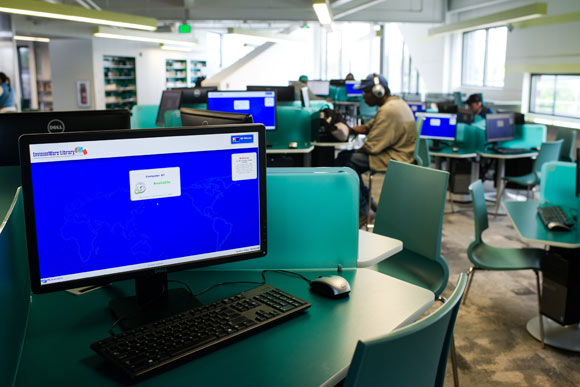 A large computer section makes up part of the new library.