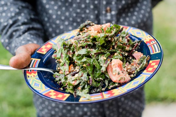 A dandelion salad whipped up by DJ Cavem.