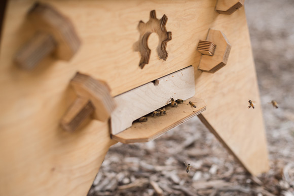 A beehive is another feature of the garden.