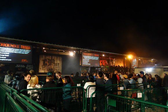 The crowd begins to line up an hour before showtime.