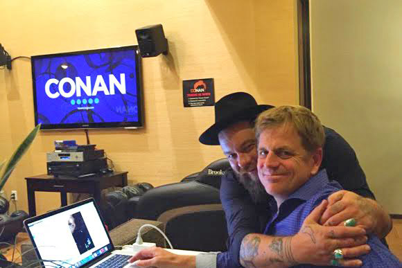 Tetzeli and Rateliff backstage at "Conan."