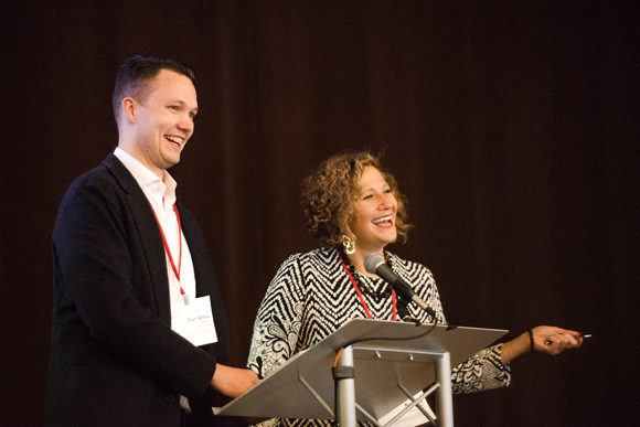 Carl Atiya Swanson of Creative Exchange, left, and Rebecca Saltman of Confluence Denver.