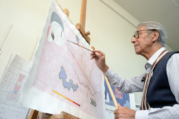 Herbert Bayer in his studio, Montecito, California, ca. 1981.