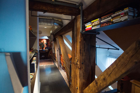 Exposed rafters is one feature in Van Leeuwen's condo. 