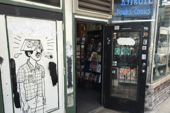 Noah Van Sciver's work graces the Kilgore Books & Comics storefront.
